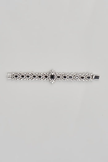 White Finish CZ Diamond & Black Onyx Bracelet In Sterling Silver