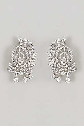 White Finish CZ Diamond Stud Earrings In Sterling Silver