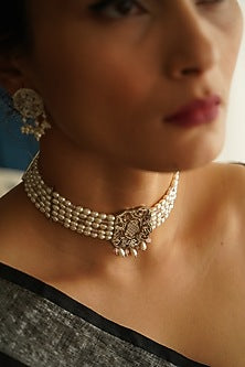 White Finish Freshwater Pearl Choker Necklace In Sterling Silver