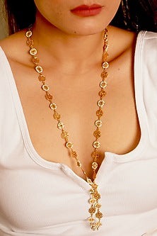 Gold Finish Long Necklace In Sterling Silver