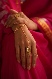 Gold Finish Hathphool In Sterling Silver