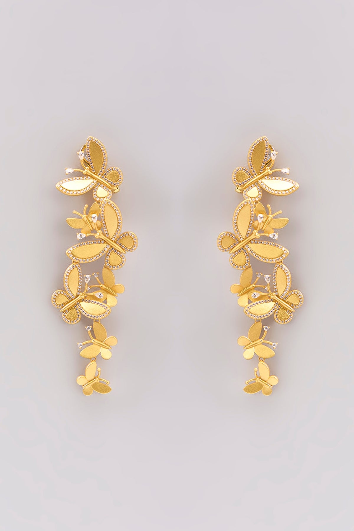 Gold Plated Cubic Zirconia Butterfly Dangler Earrings In Sterling Silver