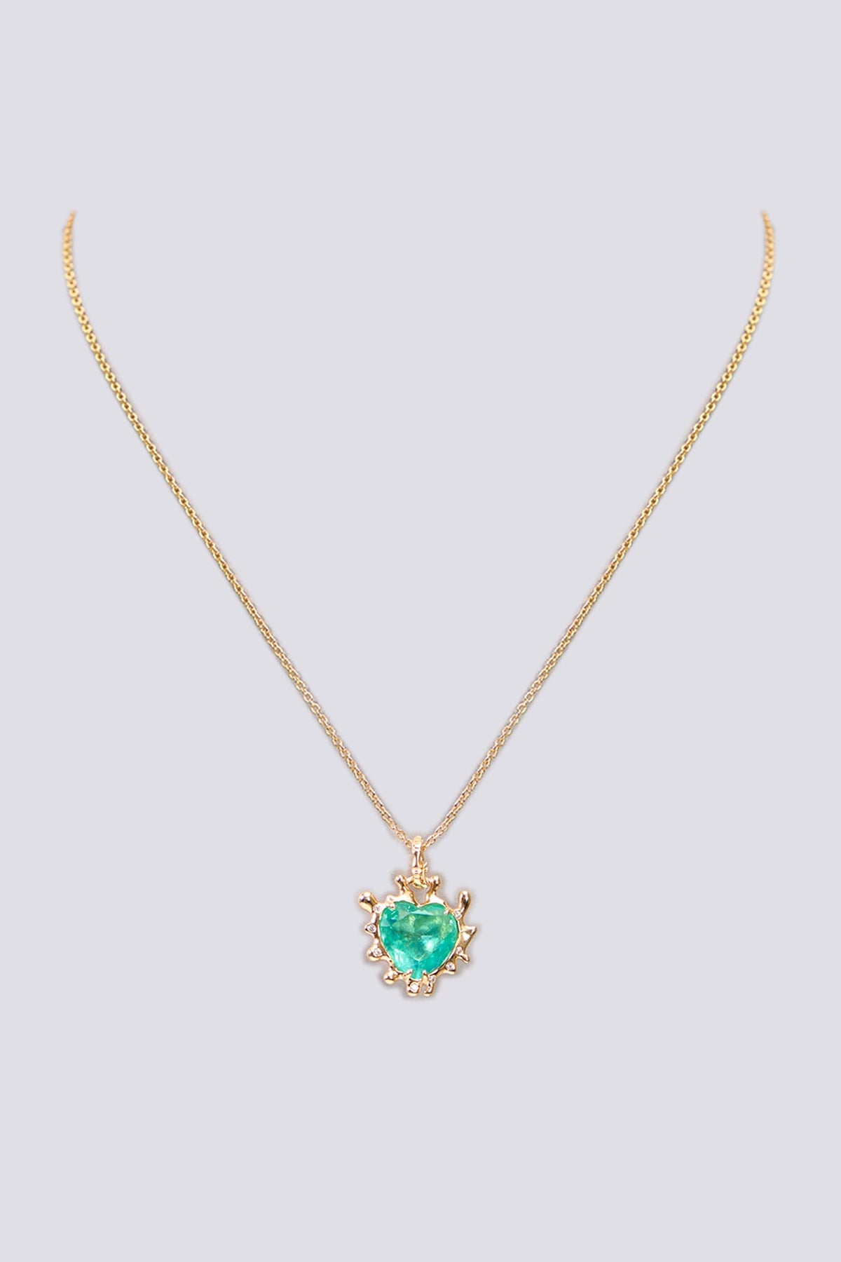 Gold Plated Green Paraiba Stone Heart-Shaped Pendant Necklace In Sterling Silver