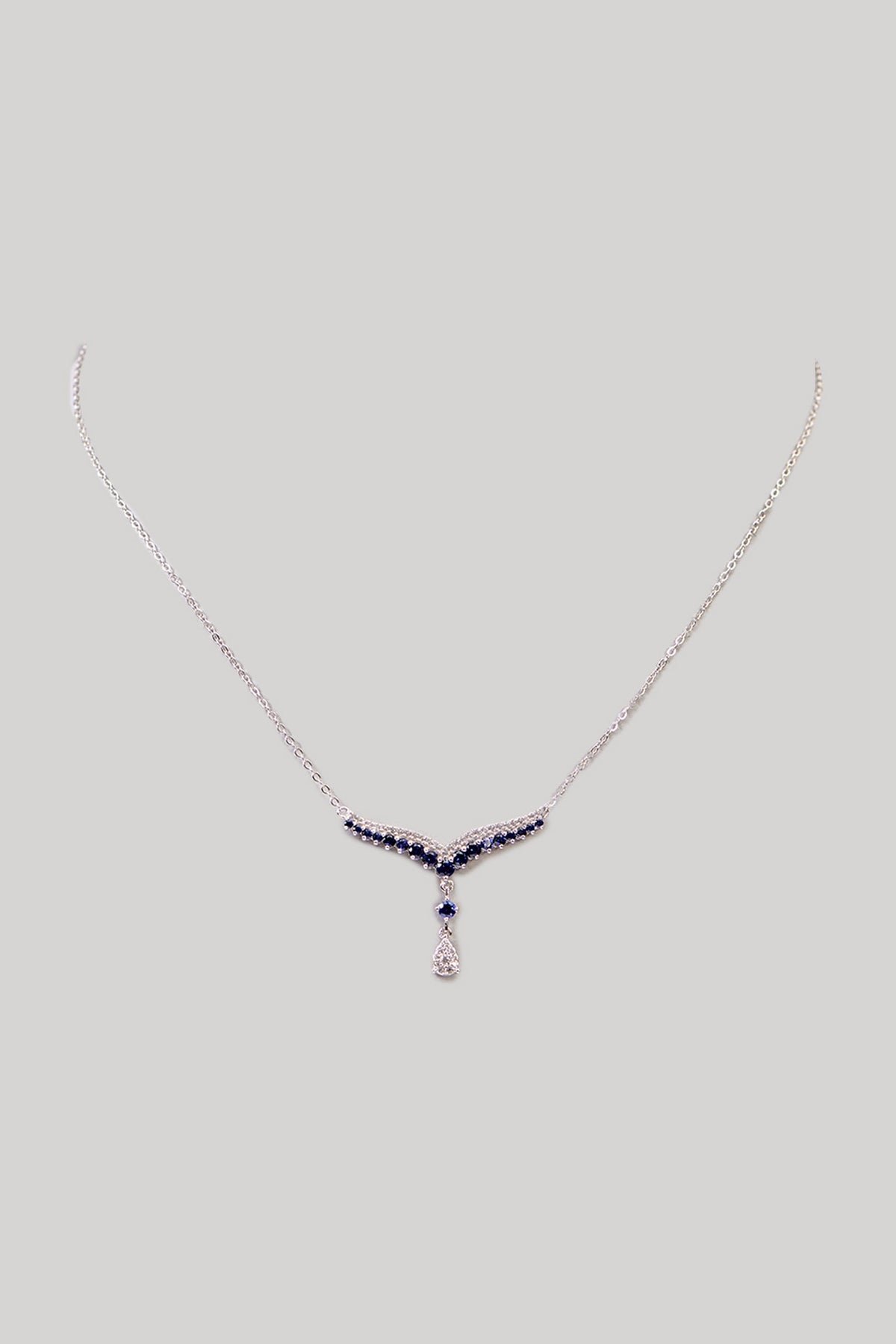 Gold Plated Sapphire Stone & Cubic Zirconia Pendant Necklace In Sterling Silver