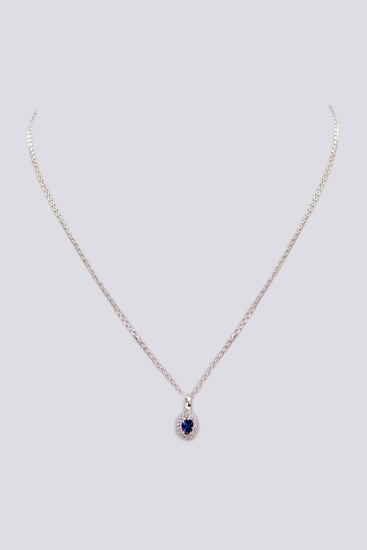 Gold Plated Lab-Grown Sapphire Stone & Cubic Zirconia Pendant Necklace In Sterling Silver