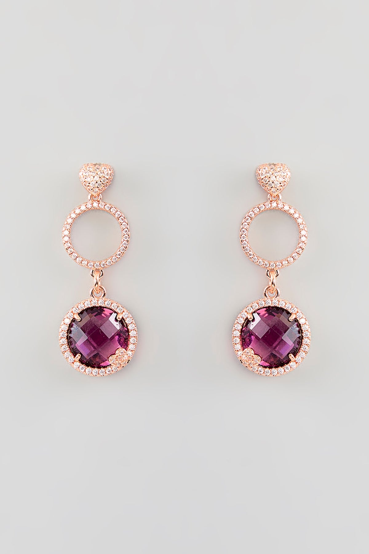 Rose Gold Finish Cubic Zirconia & Crystal Dangler Earrings