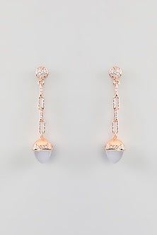 Rose Gold Finish Cubic Zirconia & Grey Crystal Dangler Earrings