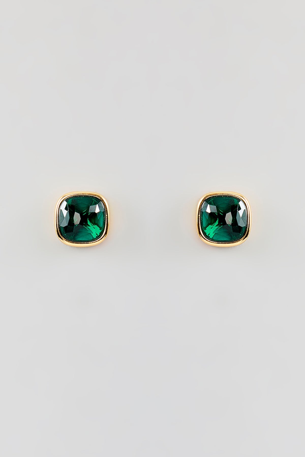 Gold Finish Green Tourmaline Stud Earrings