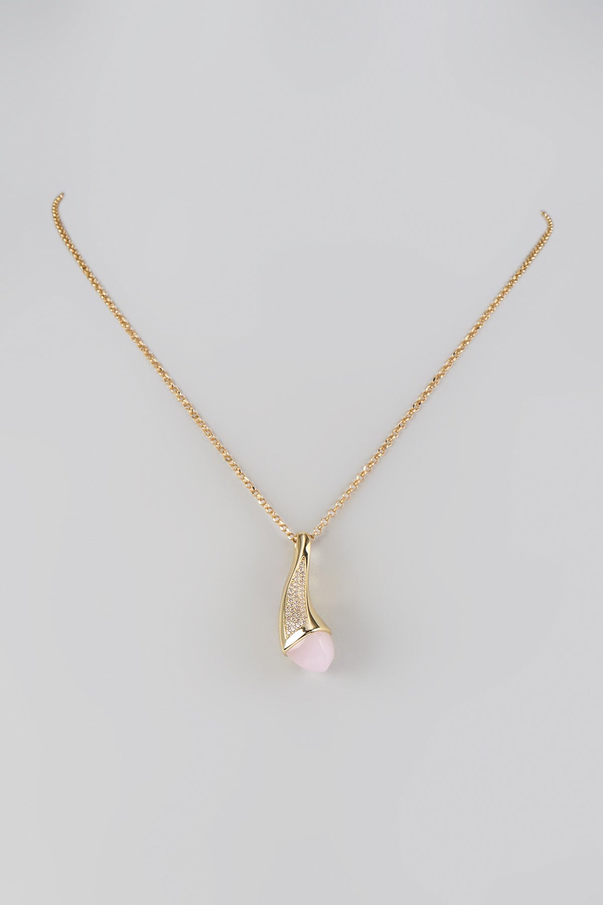 Yellow Gold Finish Crystal & Cubic Zirconia Teardrop Pendant Necklace
