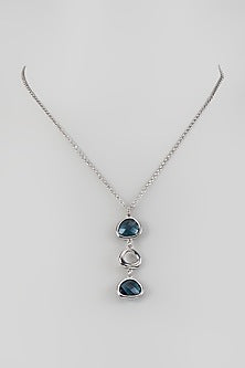 White Rhodium Finish Cubic Zirconia & Blue Crystal Pendant Necklace