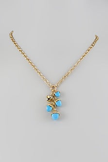 Yellow Gold Finish Turquoise Crystal Long Necklace
