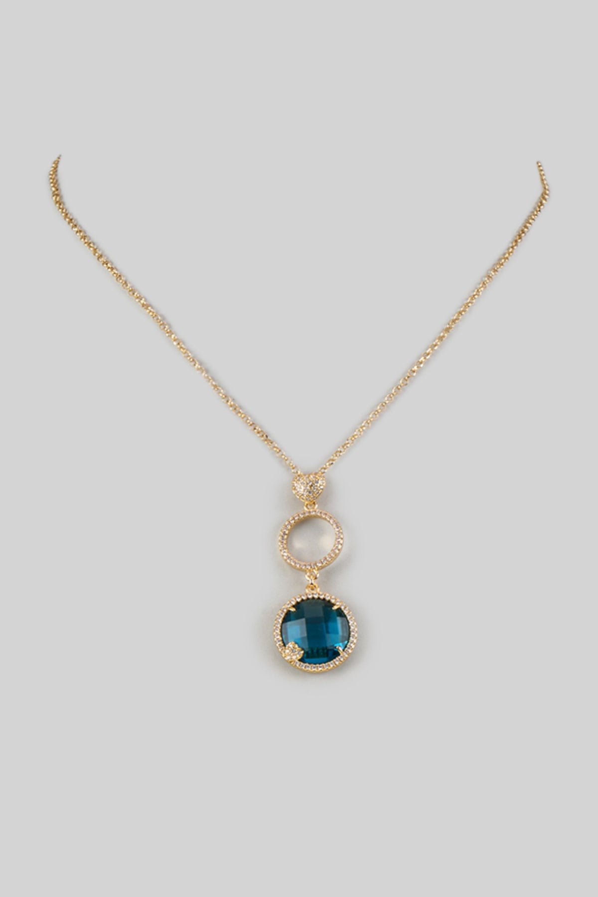 Yellow Gold Finish Cubic Zirconia & Green Tourmaline Crystal Pendant Necklace