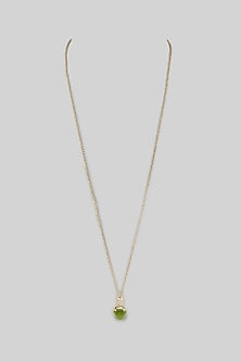 Yellow Gold Finish Olive Pyramidal Crystal Long Necklace