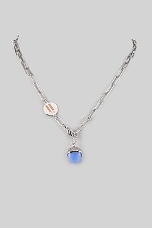 White Finish Blue Chalcedony Crystal & Cubic Zirconia Pendant Necklace