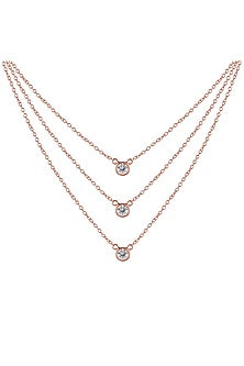 Rose Gold Finish Cubic Zirconia Triple Layered Necklace In Sterling Silver