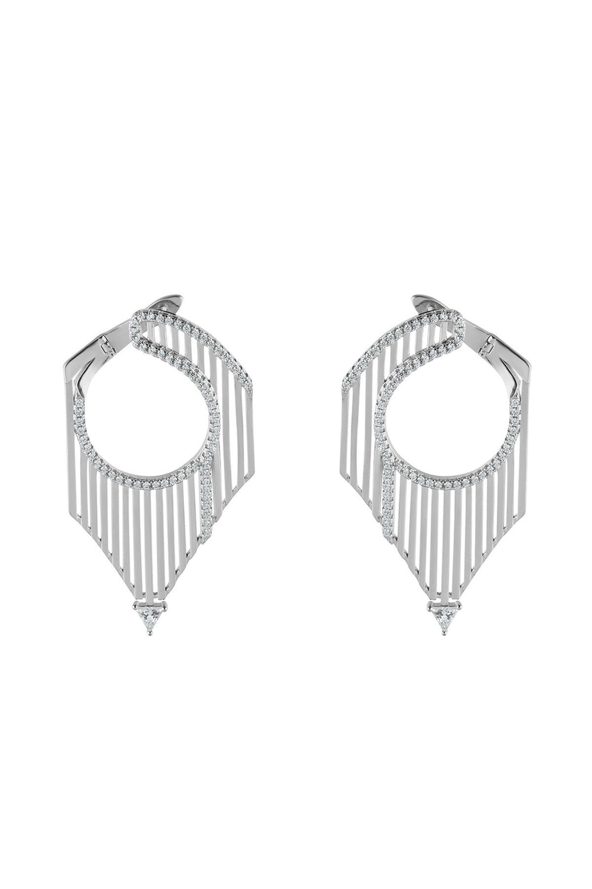 White Finish Cubic Zirconia Dangler Earrings In Sterling Silver
