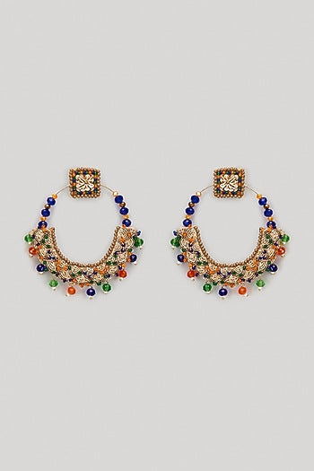 Multi-Colored Beaded Hand Embroidered Dangler Earrings