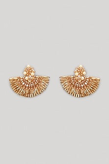Honey Golden Beaded Hand Embroidered Dangler Earrings