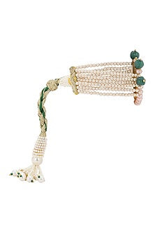 Gold Finish Kundan Polki & Green Melon Onyx Stone Bracelet