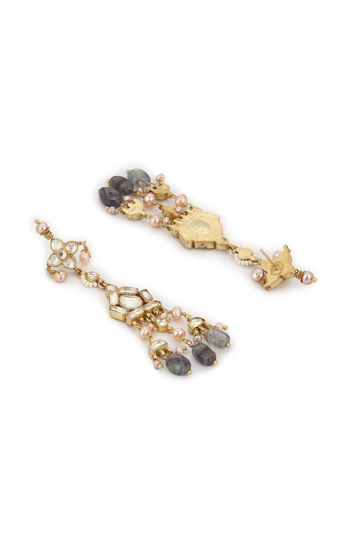 Gold Finish Kundan Polki & Onyx Stone Dangler Earrings