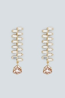 Gold Plated Baguette Swarovski Crystal Dangler Earrings