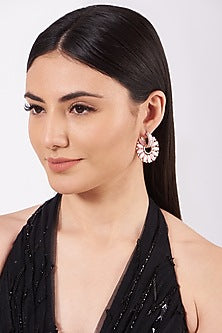 Two Toned Finish Pink Synthetic Stone Earrings