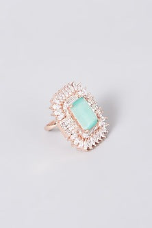White Finish Ring With Green Stone