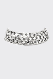 Silver Finish Mirror Choker Necklace