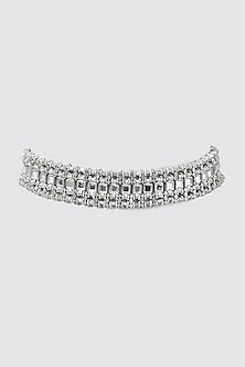Silver Finish Finely-Cut Mirror Choker Necklace