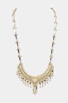 Gold Finish Mirror Half-Moon Long Necklace