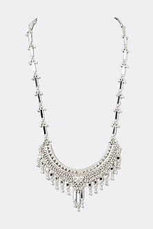 Silver Finish Mirror Half-Moon Long Necklace