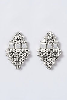 Silver Finish Mirror Falak Teer Stud Earrings
