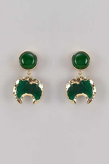 Gold Finish Green Quartz Stone Earrings