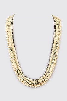 Gold Finish Pearl Long Necklace