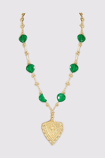 Gold Finish Green Water Pearl Necklace