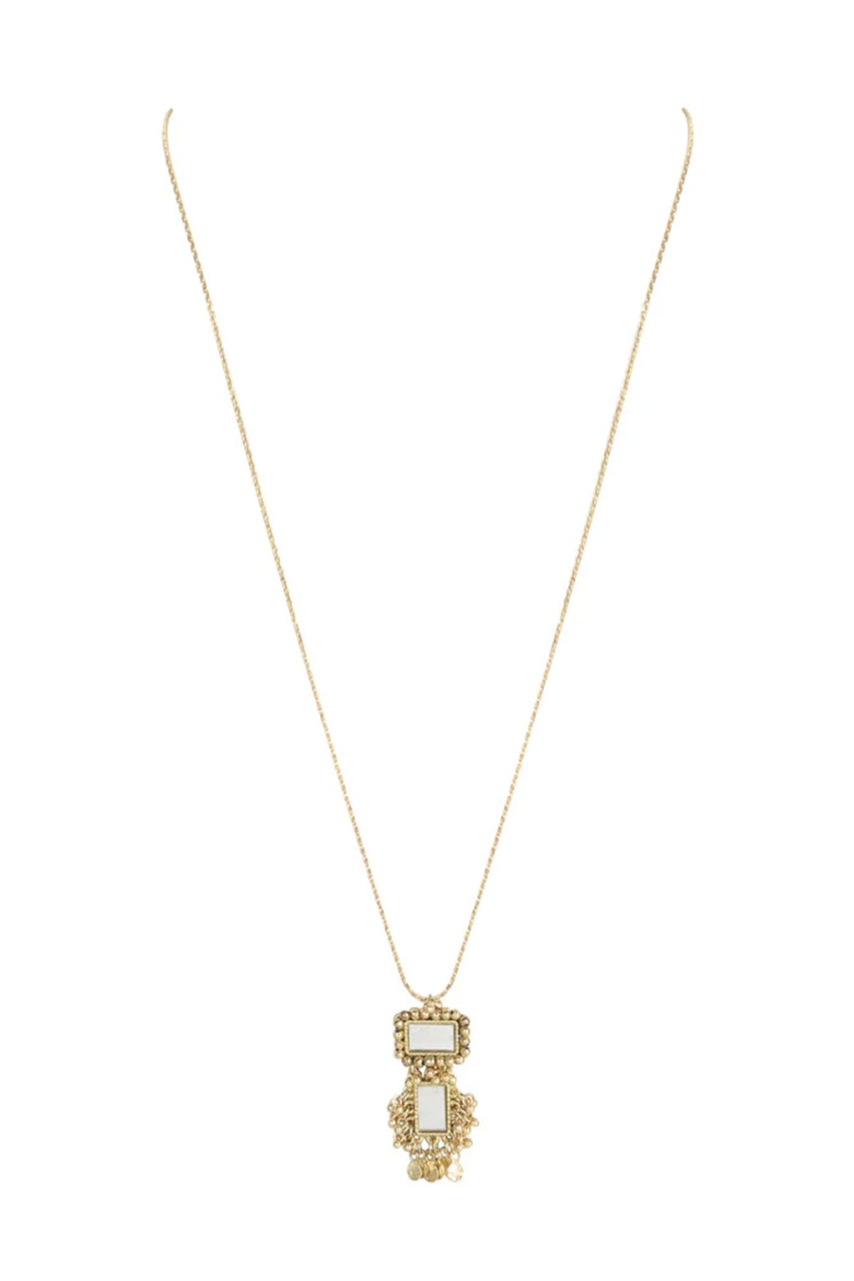 Gold Finish Mirror & Gold Stone Necklace
