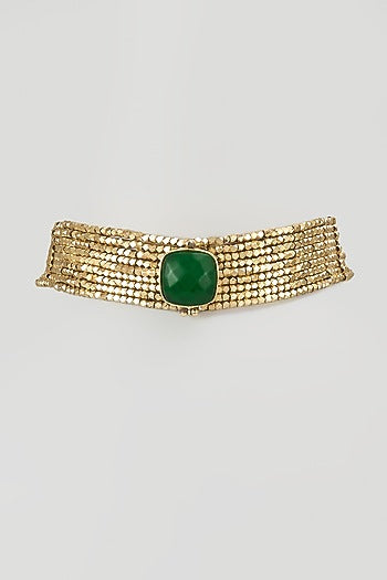 Gold Finish Green Stone Necklace