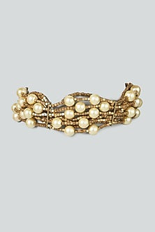 Gold Finish Glass Pearl Choker Necklace