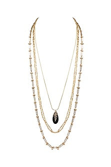 Gold Finish Semi-Precious Stone Layered Necklace
