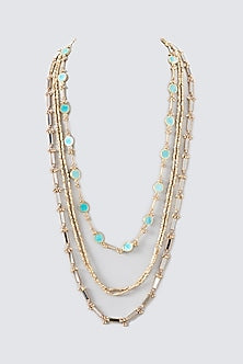 Gold Finish Enameled Stone & Mirrors Long Necklace