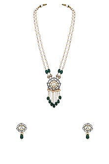 Two-Tone Finish Kundan Polki & Agate Long Necklace Set