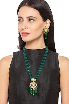 Gold Finish Beaded Long Necklace Set