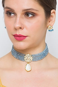 Gold Finish Agate Handcrafted Choker Necklace Set