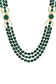Micro Gold Finish Kundan Polki & Onyx Long Necklace Set