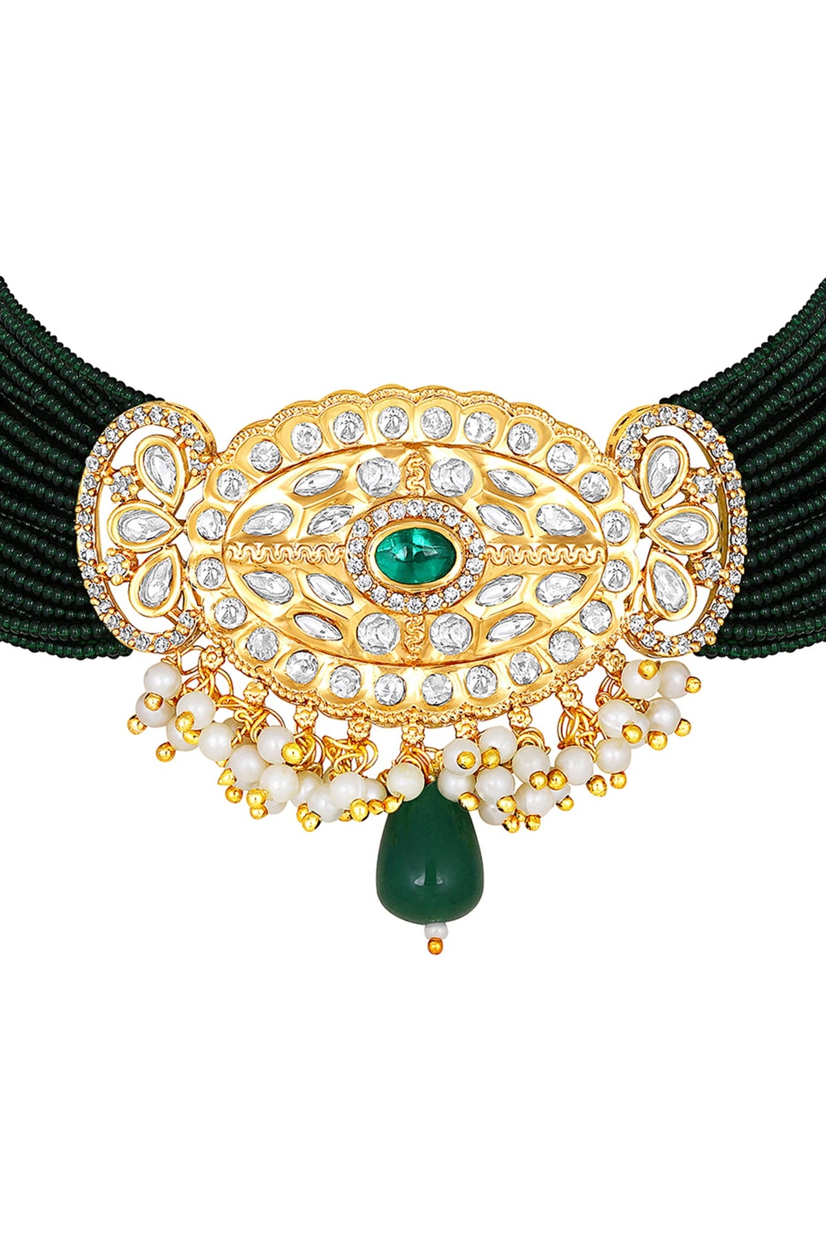 Gold Finish Kundan Polki & Agate Choker Necklace