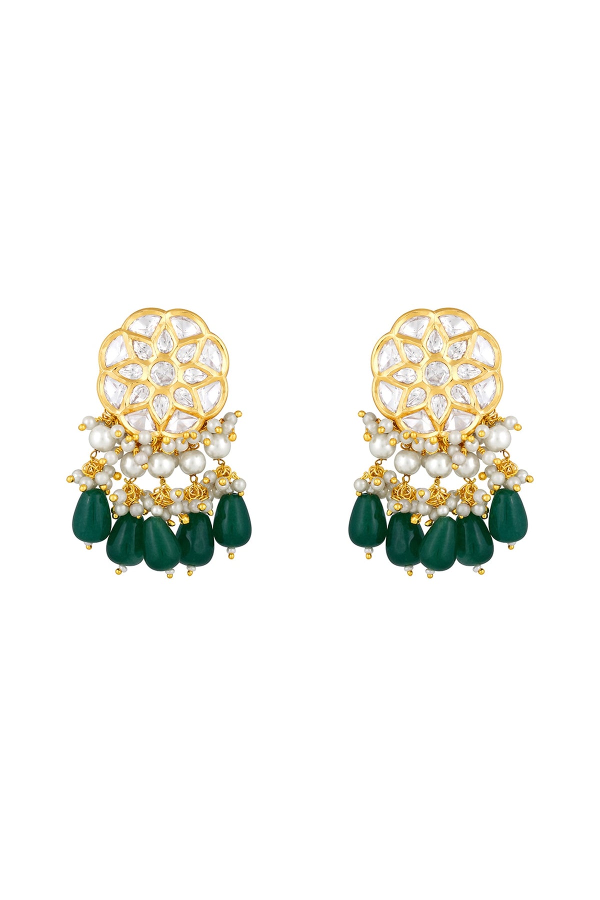 Gold Finish Kundan Polki & Onyx Tumble Dangler Earrings