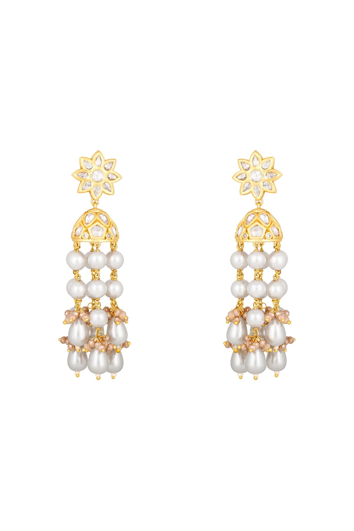 Gold Finish Kundan Polki Dangler Earrings