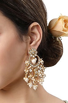 Gold Finish Kundan Polki Chandbali Earrings