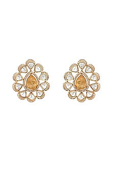 Micron Gold Finish Moissanite Kundan Polki & Cz Diamond Long Necklace Set