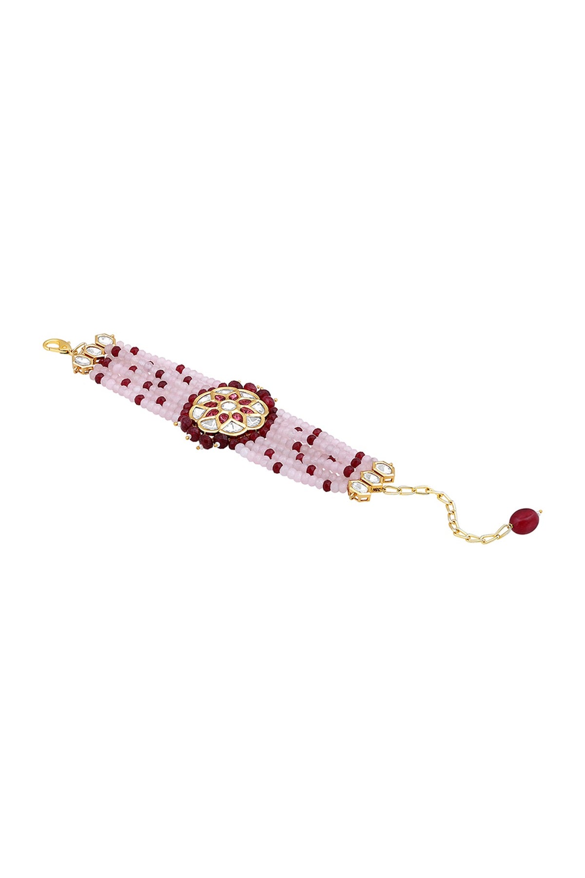 Gold Finish Pink Kundan Polki & Agates Stone Handcrafted Bracelet